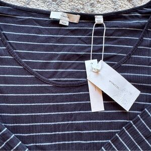 Vince Ribbed Blue and White Long Sleeve Tee